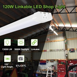 Hykolity 4FT 120W LED Shop Light Linkable, 13000lm(400w Equivalent), 5000K Utility Shop Lights for Garages, Workshops, Basements, Hanging or FlushMount, with Power Cord and Pull Chain, ETL, 2 Pack