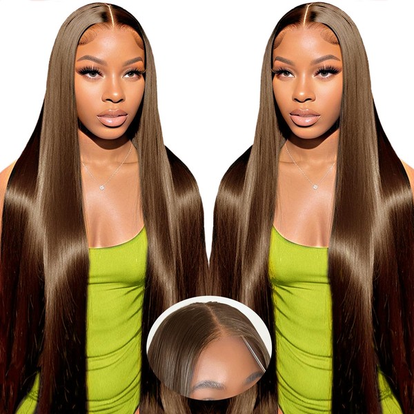 Wear And Go Glueless Wig, Chocolate Brown, 5x6 Pre Cut Lace Human Hair Wig, Straight Real Hair Wig, Dark Brown Lace Front Wig, Human Hair for Black Women, 100% Brazilian Wig Women, 22 Inches (56 cm)
