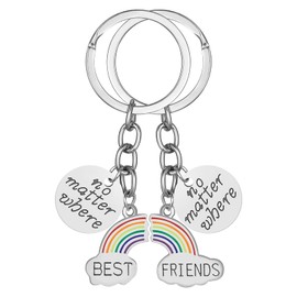 FRIUSATE Best Friends Keyring No Matter Where, 2 Pcs Rainbow Keychain Friendship Gifts for Girls, Best Relationship Key Ring Friend Stitching Rainbow Pendant BFF Gift