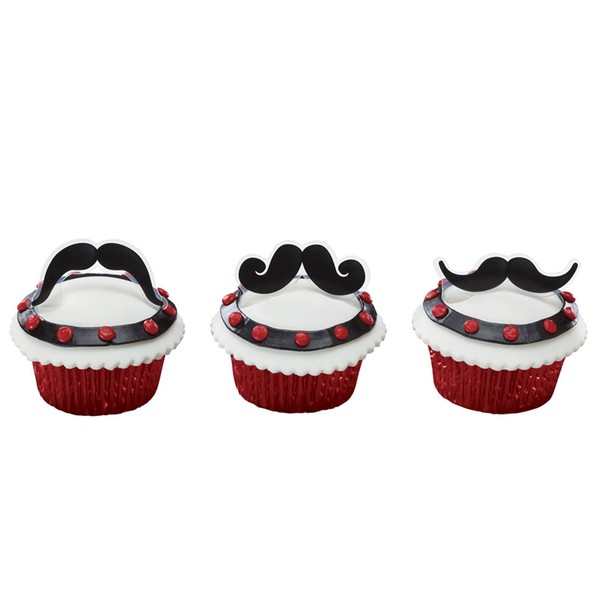 Deco 12 Mustache Cupcake Picks for a Stache Bash Party