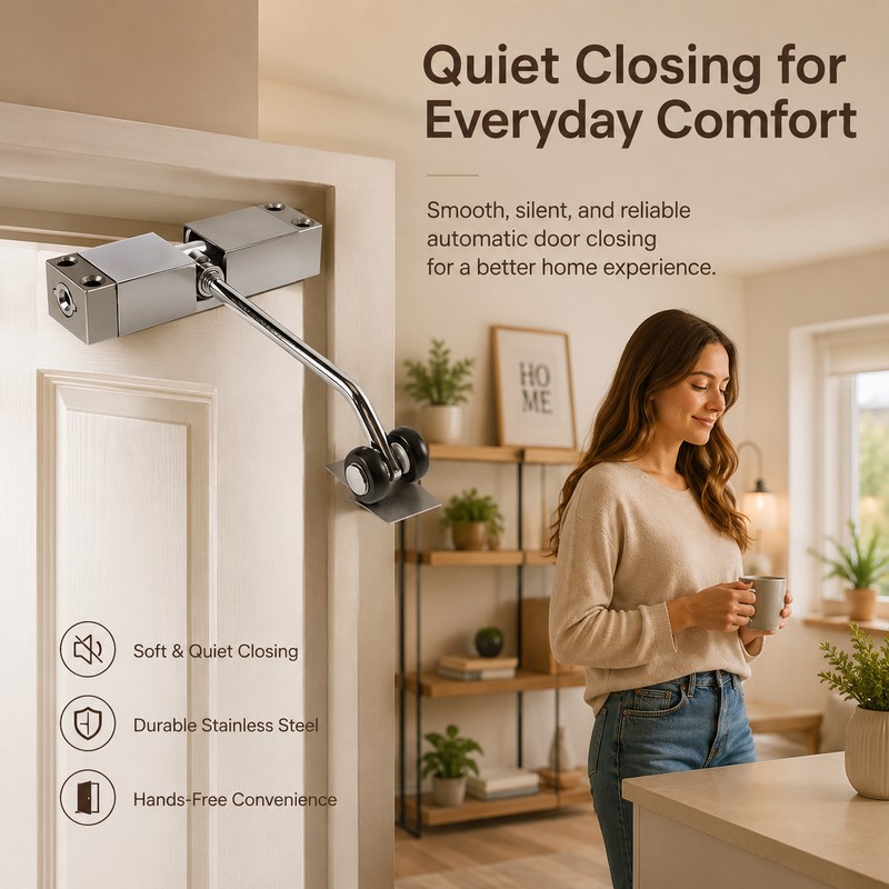 Adjustable Spring Door Closer for Interior Doors – Stainless Steel