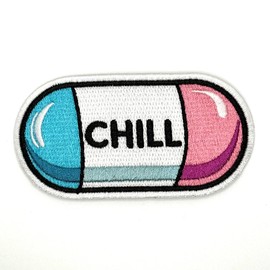 3.5" These are Things Chill Pill Iron On Patch - Embroidered Morale Tactical Funny Applique Appliques Iron On Sew On Patches for Holes, Clothing, Jeans, Hat, Backpacks, Clothes