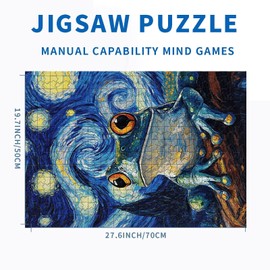 Cute Little Frog 1000 Piece Jigsaw Puzzles for Adults Van Gogh Starry Night Style Art Jigsaw Puzzle Challenging Family Activity Games Colorful DIY Craft Puzzle for Home Decor Gifts 50×70cm
