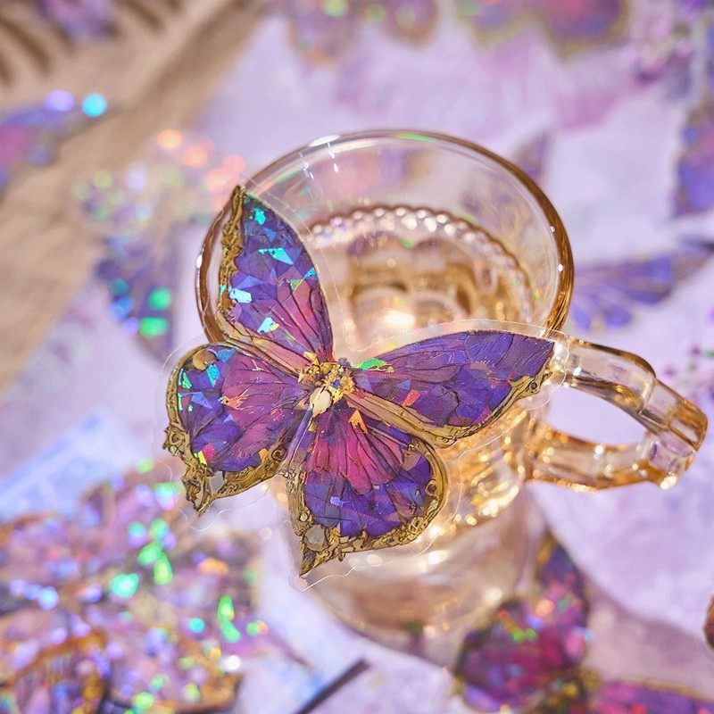 100PCS Holographic Butterfly Stickers, Glitter Iridescent 3D Butterfly Stickers, Sparkly