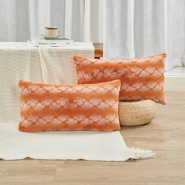 BYTIDE Misty Clover Striped Plush Faux Fur Decorative Lumbar Throw Pillow Covers, 14 x 26 Inch Set of 2, Soft Stylish Luxury Cushion Case Pillowcase for Couch Bed Car Bedroom Living Room, Burnt Orange