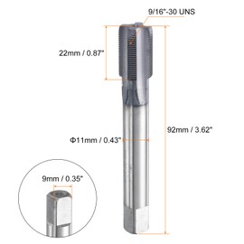 HARFINGTON 9/16"-30 UNS Thread Tap 6542 Cobalt High-Speed Steel TiCN Coated Plug Tap Right Hand Flat Head 4 Straight Flutes Screw Threading Hand Tap
