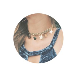 Yheakne Boho Star Dangle Choker Necklace Gold Chunky Curb Chain Necklace Punk Thick Chain Choker Necklace Minimal Short Chain Necklace Jewelry for Women and Girls