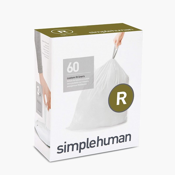simplehuman Custom Fit Drawstring Trash Bags, 60 Pack, White, 60 Pack