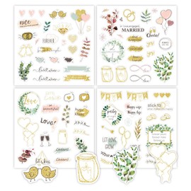 Wedding Stickers for Scrapbooking, 4 Pages 7'' x 7'' Scrapbook Love Stickers, Self-Adhesive Waterproof Vinyl Stickers, Stickers for Scrapbooking Journal, Wedding Invitation, Planners, Girls, Women