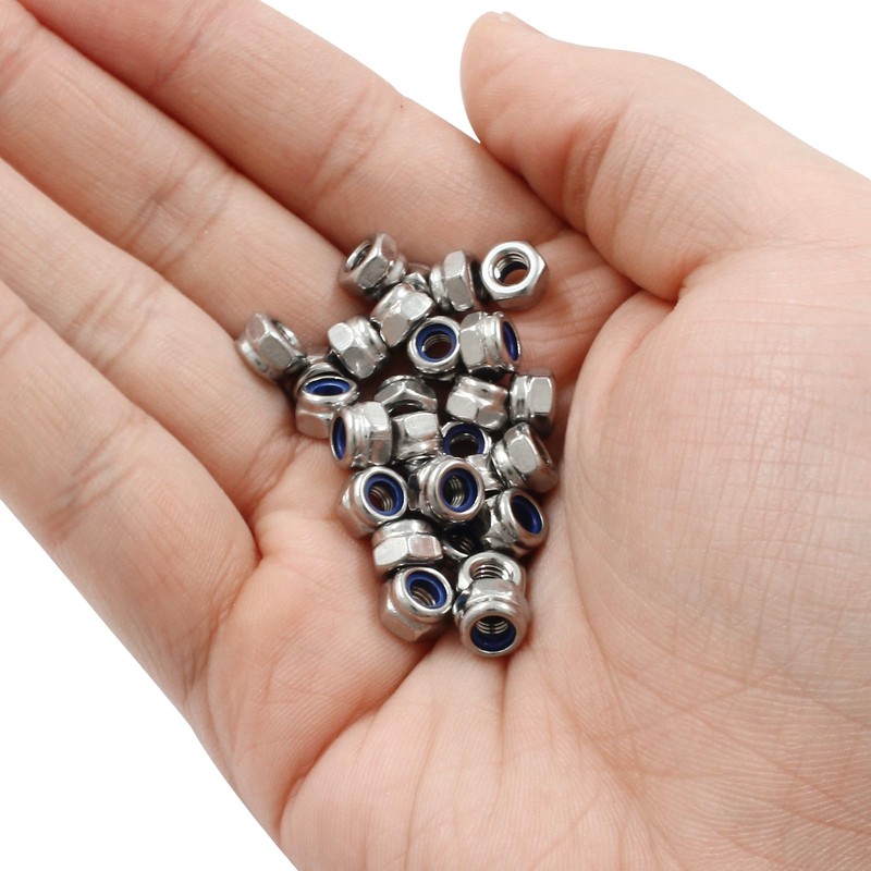 Hordion 100Pcs M4-0.7mm Nylon Lock Nut, 304 Stainless Steel Nylon