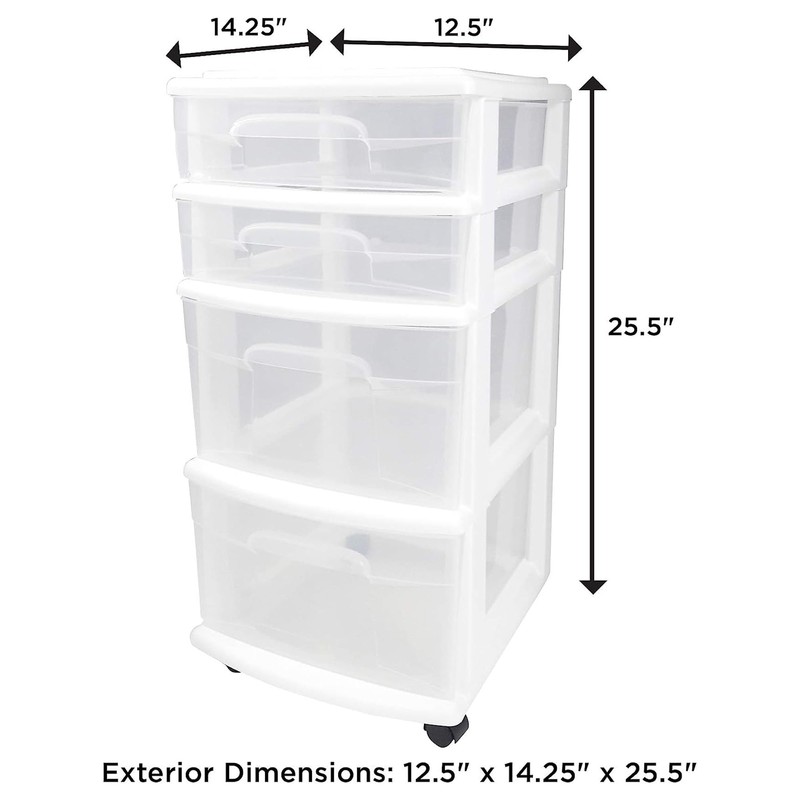 Homz Clear Plastic 4 Drawer Medium Home Organization Storage Container
