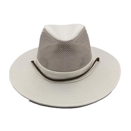 TUREVIEW Men's Flat Wide Brim Mesh Safari Outdoor Hat Panama Hat Travel Fishing Hiking with Windproof (Off-White)