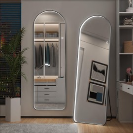 Maistech LED Full Length Mirror with Lights Arch Design, 64"x21" LED Full Body Mirror with Stands, Full Length Mirror Wall Mounted for Bedroom, HD Material, Dimming & 3 Color Lighting (Brushed Grey)