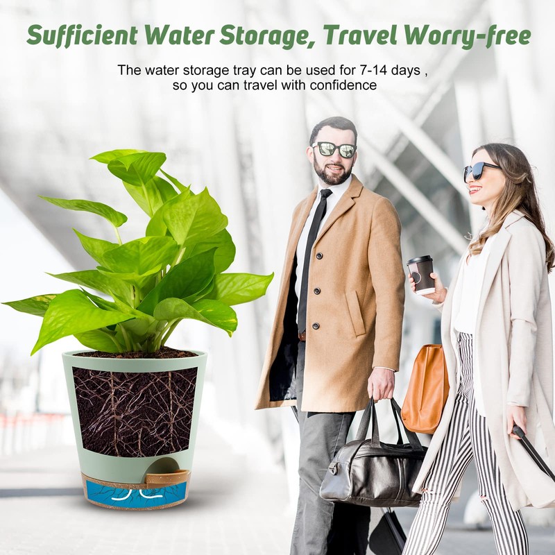 YNNICO Indoor Self Watering Planters with Drainage Holes and Saucers,