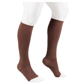 NuVein Medical Compression Stockings, 20-30 mmHg Support for Women & Men, Knee Length, Open Toe, Brown, Medium