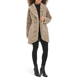 Kenneth Cole Women's Plush Grooved Faux Mink Coat with Shawl Collar, Camel