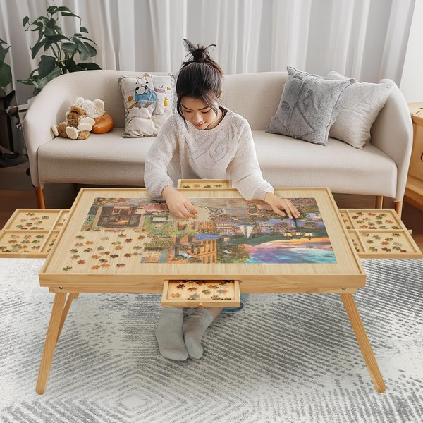 YKHALLYBEE Puzzle Table 1500 Pieces Wooden Jigsaw Puzzle Board with