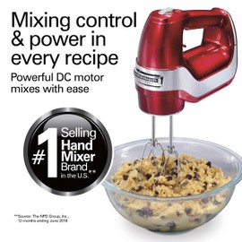 Hamilton Beach Professional 5-Speed Electric Hand Mixer with Snap-On Storage Case, QuickBurst, Stainless Steel Twisted Wire Beaters and Whisk, Red and Chrome (62653)