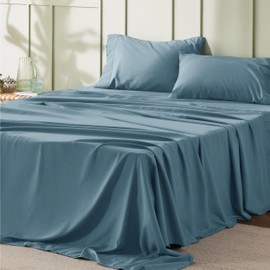 Bedsure California King Sheet Sets - Soft Sheets for California King Size Bed, 4 Pieces Hotel Luxury Mineral Blue Sheets Cal King, Easy Care Polyester Microfiber Cooling Bed Sheet Set