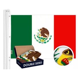 G128 Mexico Mexican Flag 6x10 Ft Double Sided Embroidered 210D Polyester, 3-ply