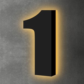 Backlit LED Home Address Numbers, 6 Inch House Numbers, Stainless Steel Hand-Polished Waterproof for House Address Signs, Lighted House Numbers for Outside Modern, Low-Voltage, Yard, Shop (1, Black)