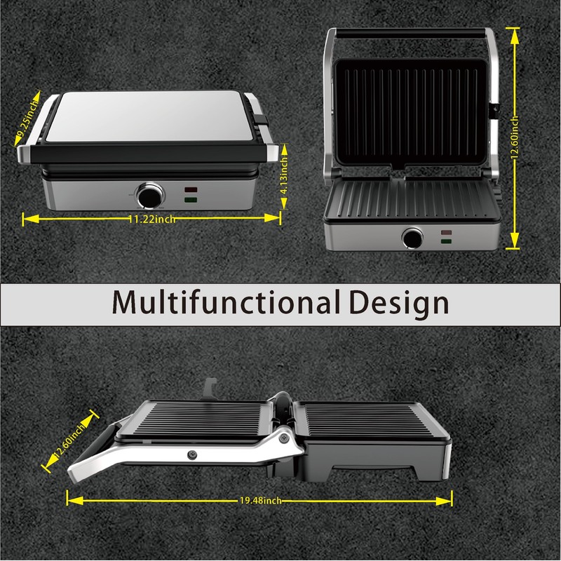 MUBENLIFE Panini Press, Electric Sandwich Press Grill, Open 180 Degrees,
