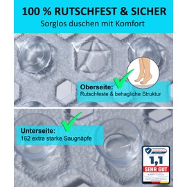 Blumbach® Shower Mat Non-Slip 53 x 53 cm - 100% BPA Free - Includes 2 Hooks for Hanging - Non-Slip Mat Shower & Bathtub, Shower Mat, Mould Resistant & Machine Washable