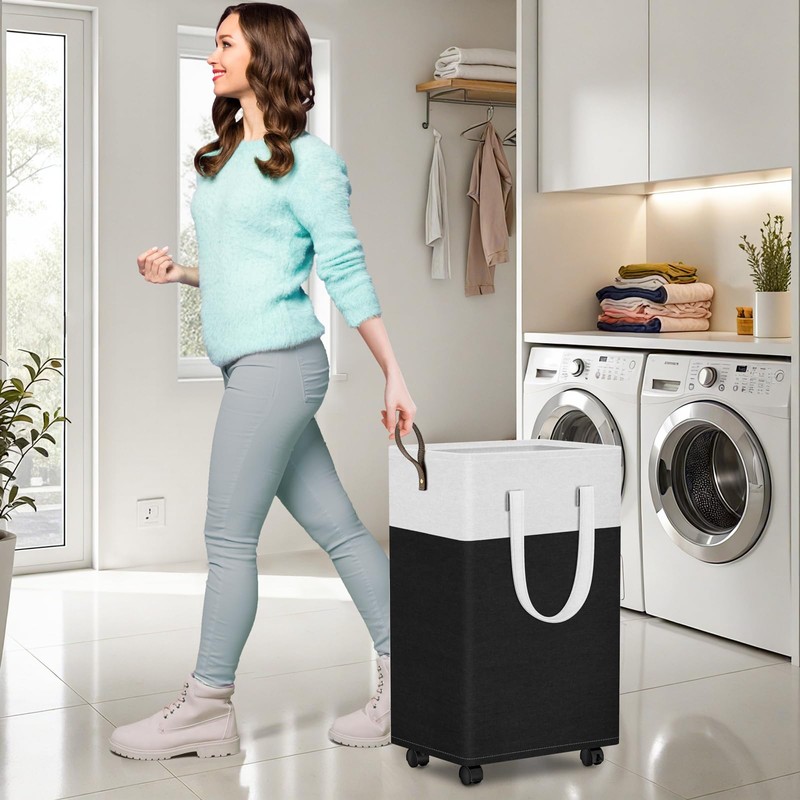HomeHacks 75L Rolling Laundry Basket with Wheels, Collapsible & Waterproof