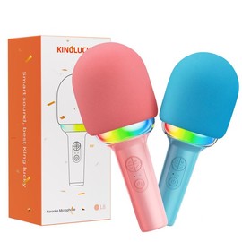KingLucky Mini Karaoke Machine for Kids Adults, Portable Bluetooth Karaoke Speaker with 2 Wireless Microphones for Kids Teens Adults, Ideal Gifts for Girls Boys Birthday Holiday Home Party (Pink) Audio Compact Colorful Lights - Color: Pink