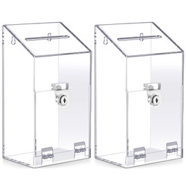 Juexica 2 Pcs Acrylic Donation Box 10.2" x 5.6" x 4" Suggestion Box with Lock and Slot Wall Mount Safe Key Drop Ballot Clear Fundraising for Home Office Vote