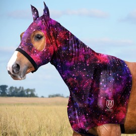 Harrison Howard Soft Horse Hood All-Covered Comfortable Sleezy for Horses with Zipper Vast Cosmos L