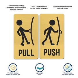 Ten Four Distributions Pull Push Brushed Aluminum Restroom, Bathroom, Business Door/Wall Signs (Gold)