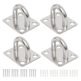 Mfqire Pack of 4 Eye Plate 304 Stainless Steel with Eyelet, 40 x 35 mm, Eyelet Plate, Wall Eyelet, Ceiling Hook, Heavy Duty for Hammock, Swing, Hanging Chair, Punch Bag, Sun Sail, Wall Mounting, Deck