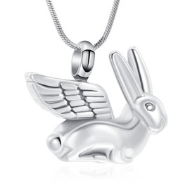 Bunny Rabbit Urn Pendant Necklace for Ashes Stainless Steel Cremation Ashes Jewelry for Pets Keepsake Memorial Ashes Lockets (Silver)