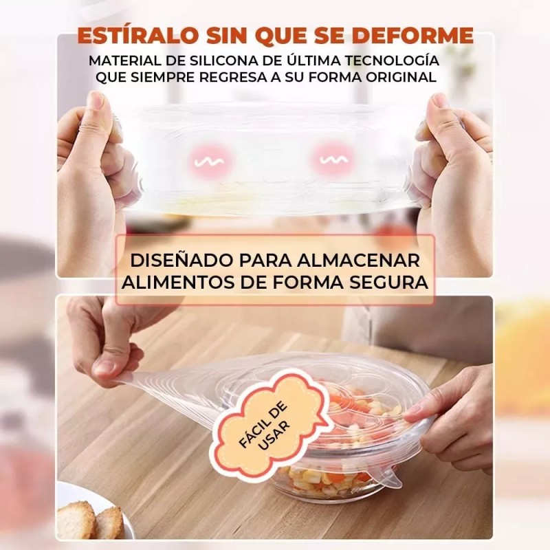KIFRI Tapas Herméticas De Silicon Flexible Reutilizable 6pz Cocina