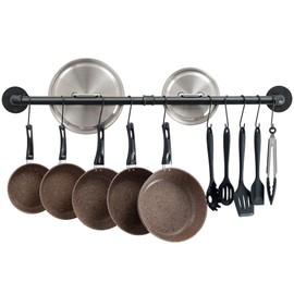 OROPY 38 inch Pot Bar Rack Wall Mounted Detachable Pans Hanging Rail Kitchen Lids Utensils Hanger with 14 S Hooks Black