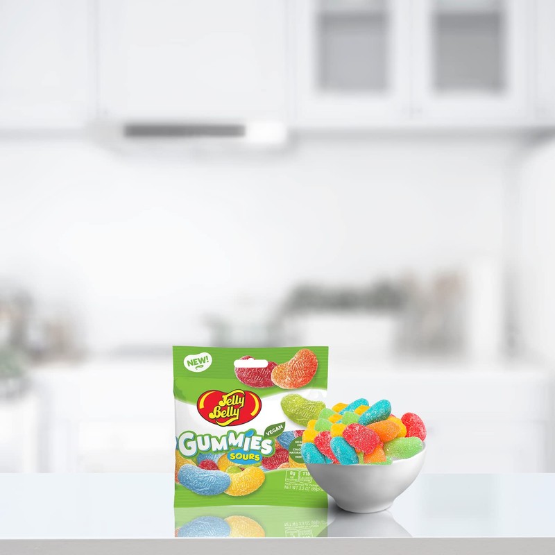 Sweet and Super Sour Vegan Gummy Candies, Fruit Flavored Jumbo
