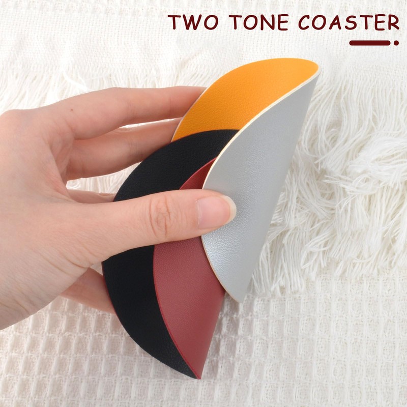 AYNKH 16 PCS Reversible Leather Coasters,1 PCS Coaster Holder, Reversible