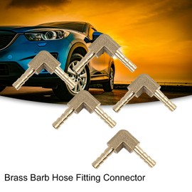 ACROPIX 4mm Fuel Air Water Gas Oil Hose Barb Elbow 90 Degree Brass Pipe 2 Way Fitting Male Thread Connector Adaptor Gold Tone - Pack of 5