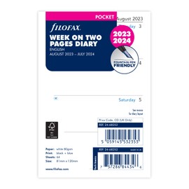 Filofax Pocket Week on Two Pages Mid Year Diary August 23 - July 24, White