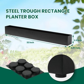 GZGNEEVL Trough Rectangle Planter Window Sill Planter Box Long Window Planters Modern Galvanized Steel Succulent Planter Black Metal Windowsill Pot 32 in for Indoor Plants Herb Table Home Outdoor
