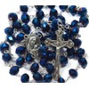 Deep Blue Crystal Beads Rosary Catholic Necklace Holy Soil Medal