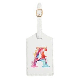 Initial Luggage Tag, Monogram Baggage Tag, PU Leather Suitcase Tag, Travel Tag, Name Tag, ID Tag, Baggage Identification tag (White Leather+Colorful Letter, A Letter)