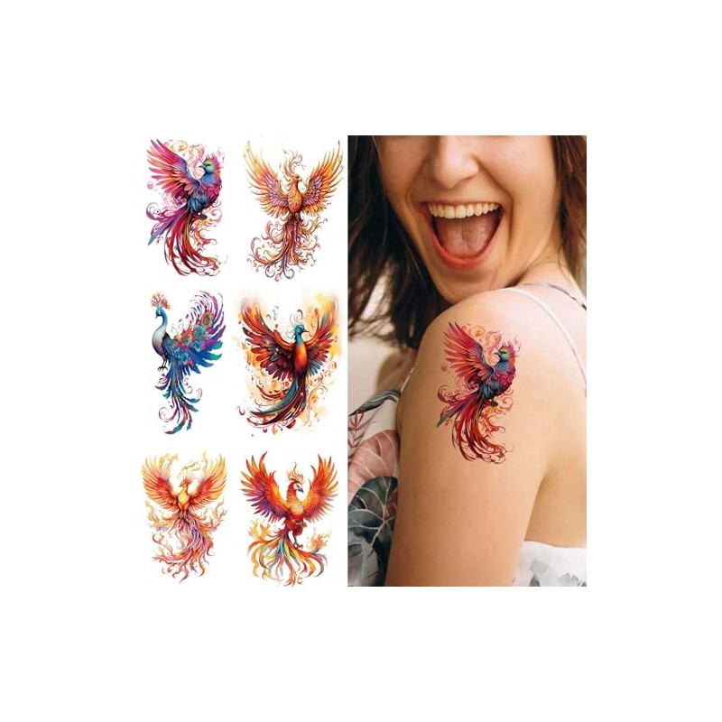 Dopetattoo 6 Sheets Temporary Fake Tattoos for Men Adults Phoenix