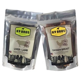 K9 Bros Two Pack Liver of Lamb and Chicken Breast Jerky Dog Treats Made in The USA Human Grade