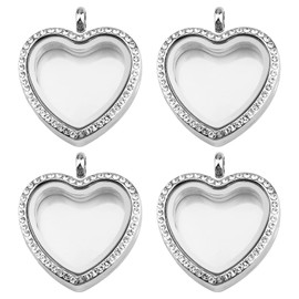 WANDIC Rhinestone Photo Charm, 4 Pcs Heart Shaped Crystal Photo Pendant Bridal Wedding Bouquet Charms Memory Lockets for 2 Pictures