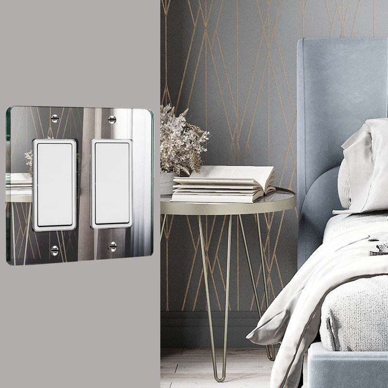 Silver Mirrored Switch Cover - Durable Acrylic Decorative Double Gang