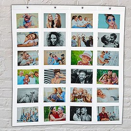 Cepewa Photo Curtain with 24 Pockets, 15 x 10 Landscape Pictures, Photo Holder, 83 cm x 78 cm for Hanging