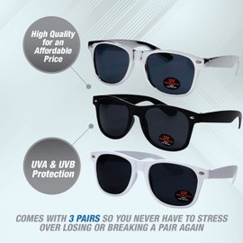 RAY SOLÉE USA Merchant | Sunglasses for Men, Women & Kids 3 Pack of Tinted Lenses with UVA & UVB Protection (Black, White, Silver, Black)