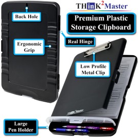 Think2Master Black Plastic Storage Clipboard with Pencil Holder. | 25% Heavier & 25% Sturdier| Heavy Duty. Must Have for Nurses, Teachers & Classrooms.